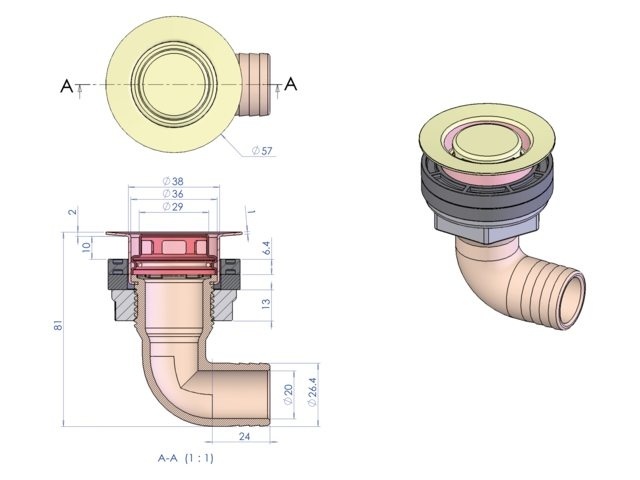 Dek/kuip doorvoer RVS/acetal