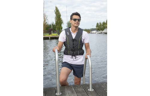 Besto Dinghy Zipper zwemvest 50N Zwart/Gele streep