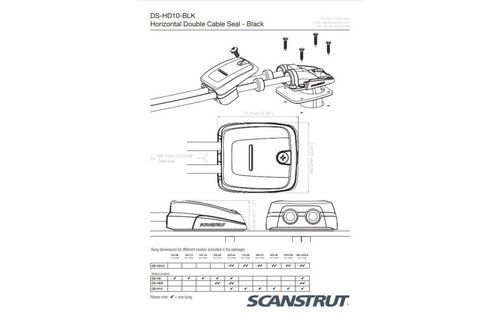 Scanstrut Dekdoorvoer horizontaal voor dubbele kabel zwart