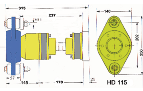 Hydradrive Type HD-115 homokinetische aandrijfset, (tot 90 pk) met druklager, homokineet en adapter