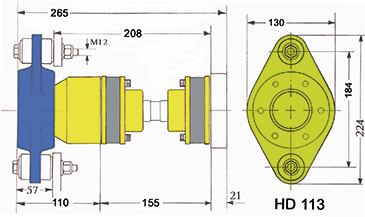 Hydradrive Type HD-113 homokinetische aandrijfset (tot +/- 80pk) met druklager, homokineet en adapter