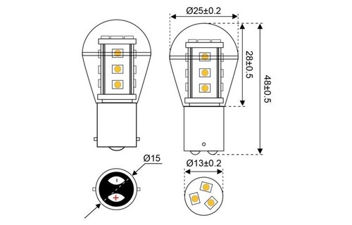 LED BA15D Ledlamp 15 X SMD - 1.5 watt