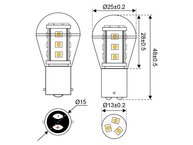 LED BA15D Ledlamp 15 X SMD - 1.5 watt