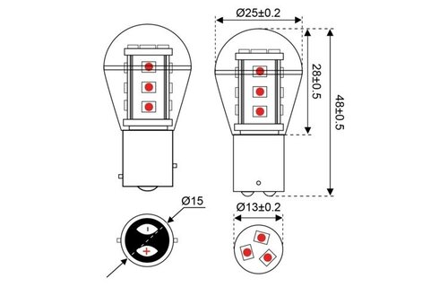 Ledlamp led15 10-30V BAY15D red - 0.7 watt