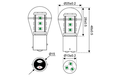 Ledlamp led15 10-30V BAY15D green - 0.9 watt