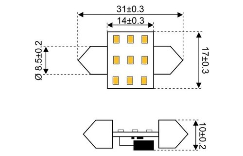 Ledlamp led9 festoon 10-30V 31mm 2700k - 0.9 watt