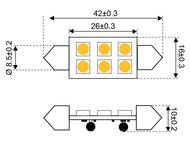 Ledlamp led6 festoon 10-30V 42mm - 1.2 watt