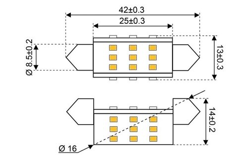 Ledlamp led27 festoon 10-30V 42mm 2700k - 2 watt