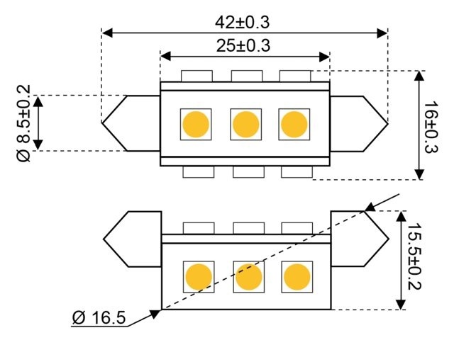 Ledlamp led9 festoon 10-30V 42mm - 2.0 watt