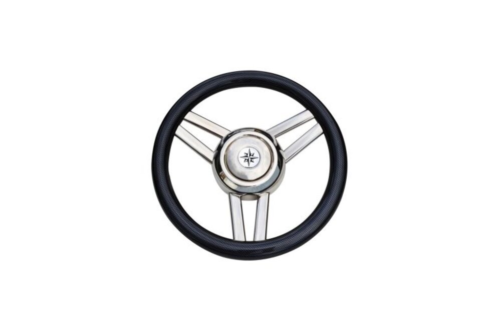 3-Spaaks stuurwiel "Model 26" RVS met zwarte polyurethaan rand  35 cm