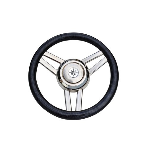 3-Spaaks stuurwiel "Model 26" RVS met zwarte polyurethaan rand  35 cm
