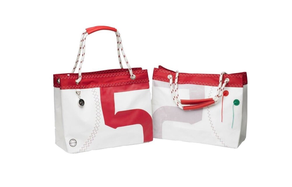 Zeildoek boodschappentas met hengsels van touw Sea Wave rood