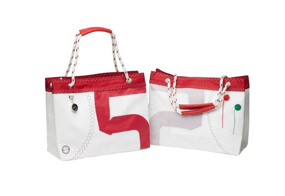 Zeildoek boodschappentas met hengsels van touw Sea Wave rood