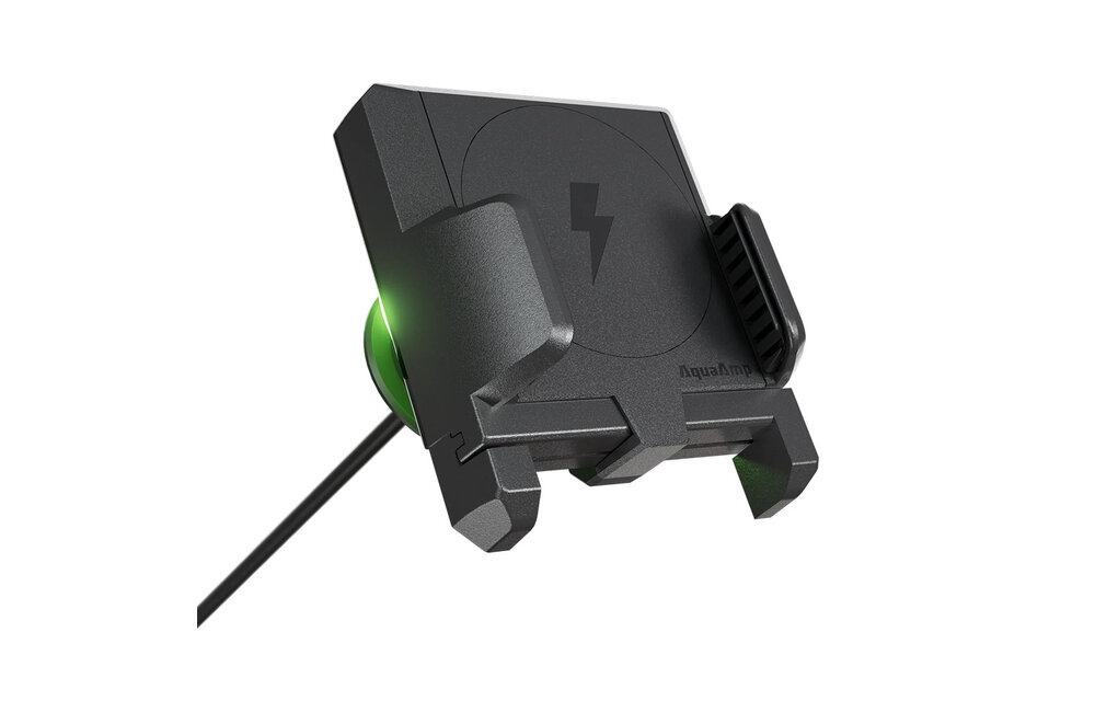 AquaAmp 915-SS Verticale slanke klemhouder met LED, 15W Qi2, standaard magneet