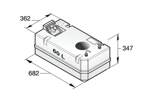 VETUS Dieselbrandstoftank incl. aansluitingen, 60 liter, 8 mm slang