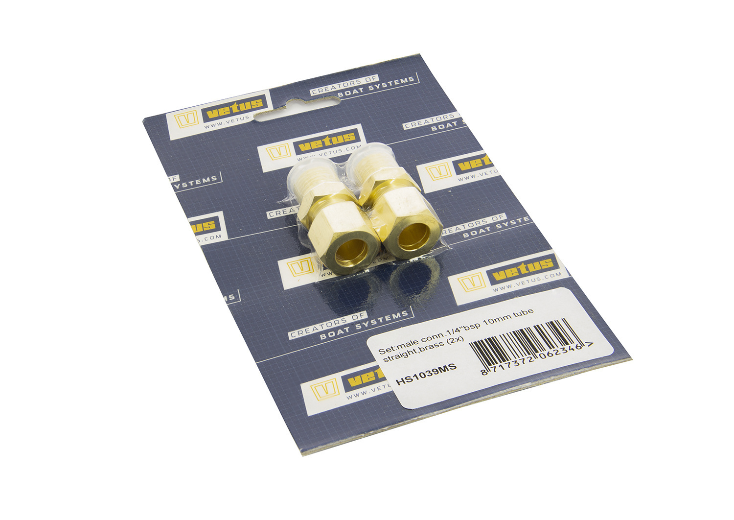 VETUS Set:inschrkop.1/4"bsp 10mm pijp,recht,messing(2x)