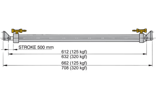 VETUS Elektro-hydraulisch hefsysteem, L = 500 mm, 24 Volt, 125 kgf