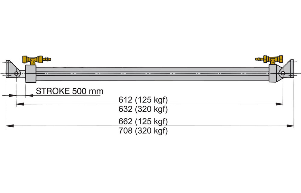 VETUS Elektro-hydraulisch hefsysteem, L = 500 mm, 12 Volt, 125 kgf