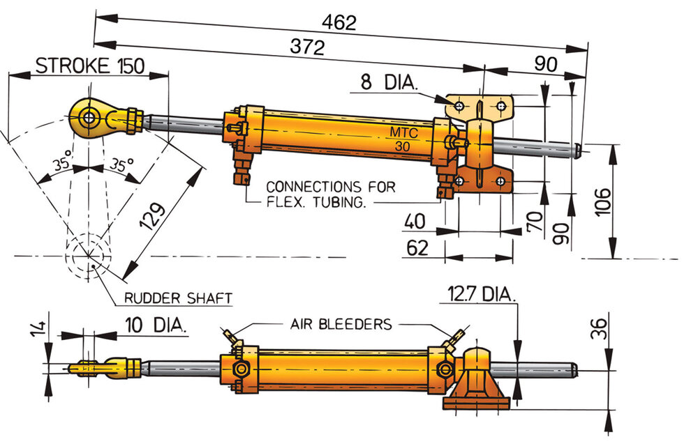 VETUS Hydraulische cilinder voor 8 mm leiding (kunststof)