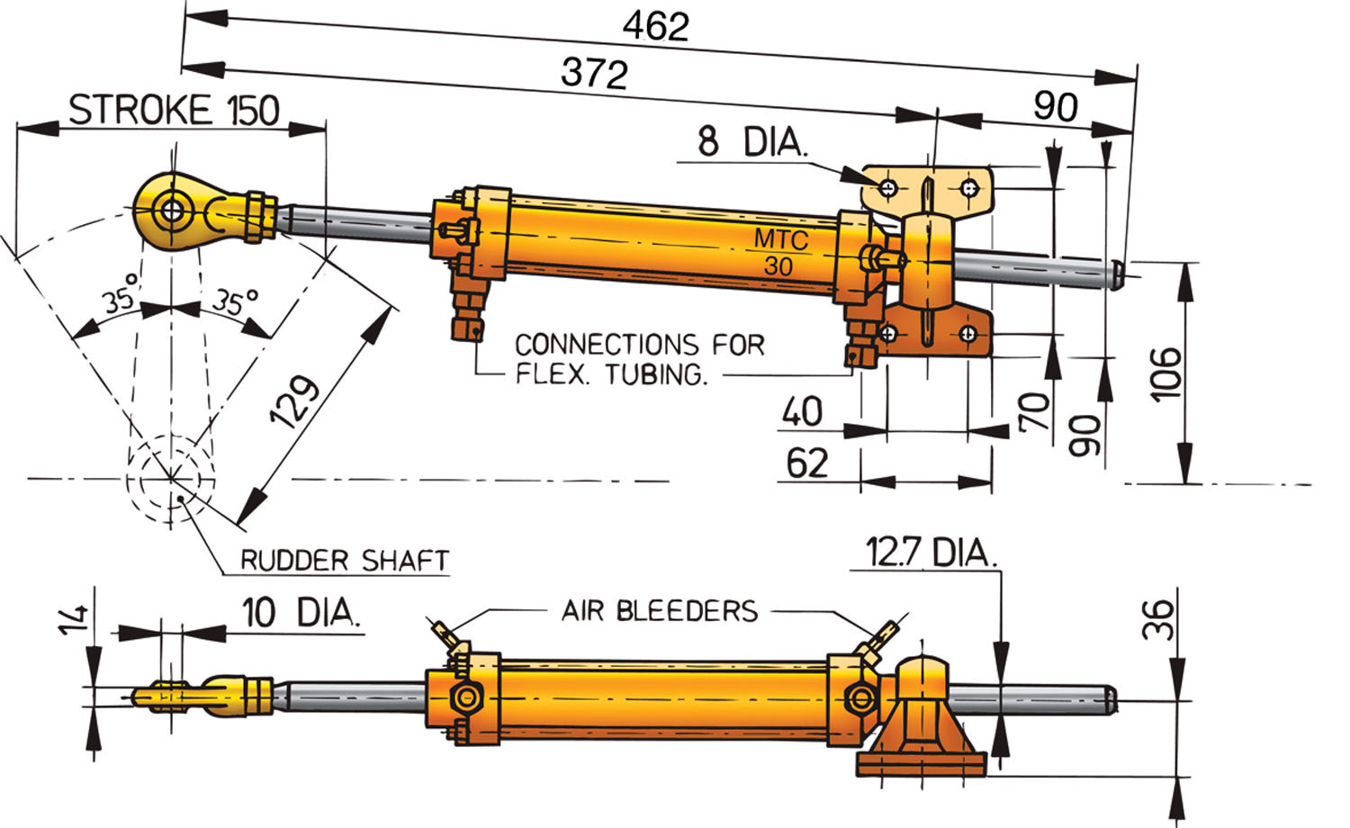 VETUS Hydraulische cilinder voor 8 mm leiding (kunststof)