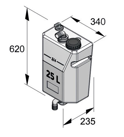 VETUS Vuilwatertank 25 liter voor wandbevestiging
