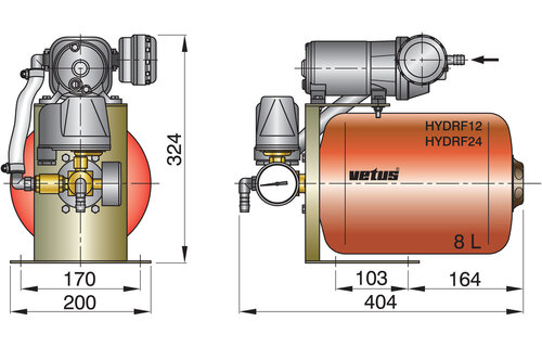 VETUS Hydrophoor 12V 8ltr tank incl drukregelaar