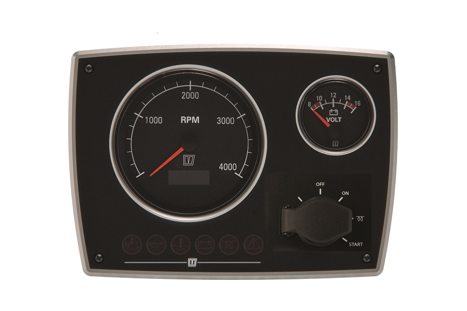 VETUS Stijvol aluminium motorpaneel type met zwarte meters, 12Volt, (0-5000rpm)