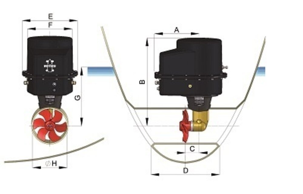 VETUS Boegschroef 35kgf 12V tunnel 150mm IP