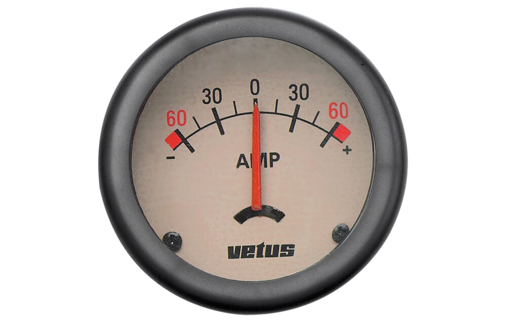 VETUS Ampère meter 60A, linea nostalgica, 12/24 Volt gatmaat Ø 52 mm