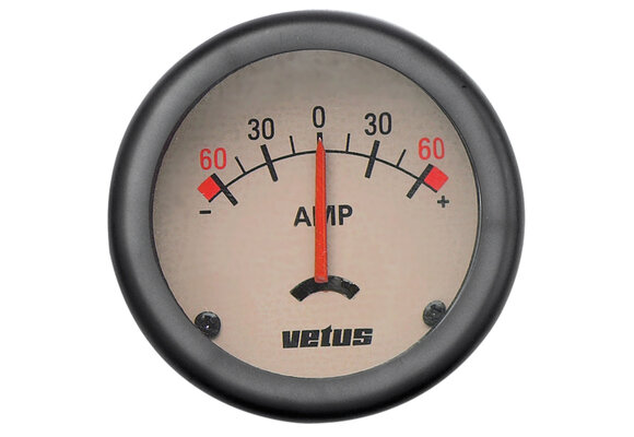 VETUS Ampère meter 60A, linea nostalgica, 12/24 Volt gatmaat Ø 52 mm