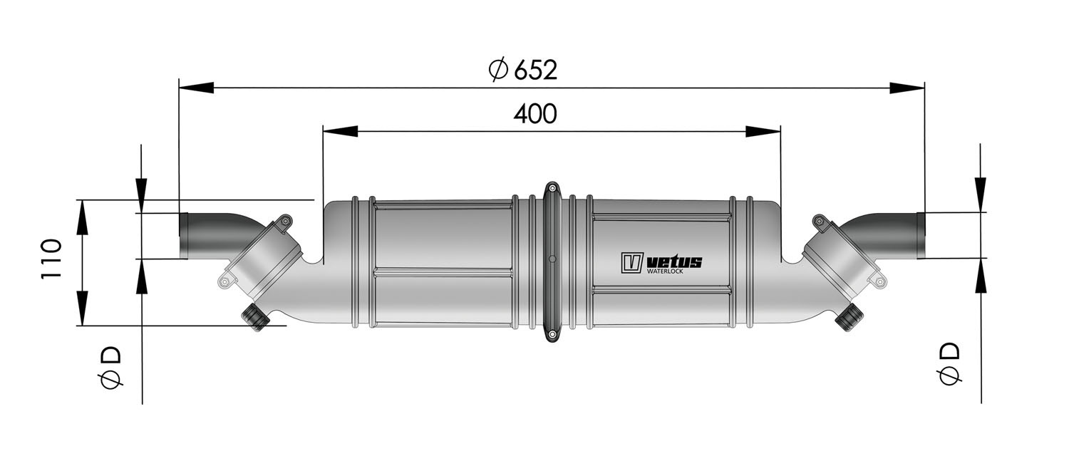 VETUS Waterlock/geluiddemper - Waterlock / Geluidsdemp. NLPH horiz. kunststof
