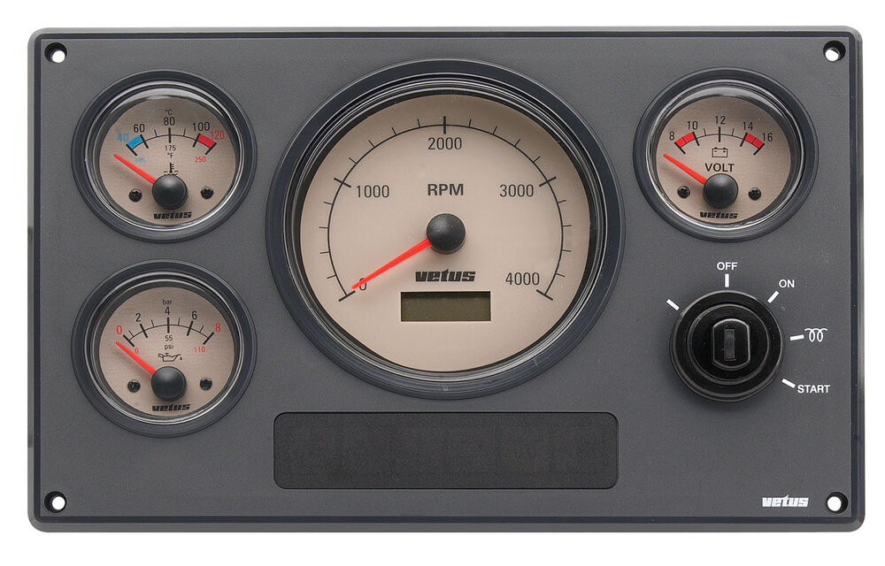 VETUS Motorpaneel type MP34, met linea nostalgica meters