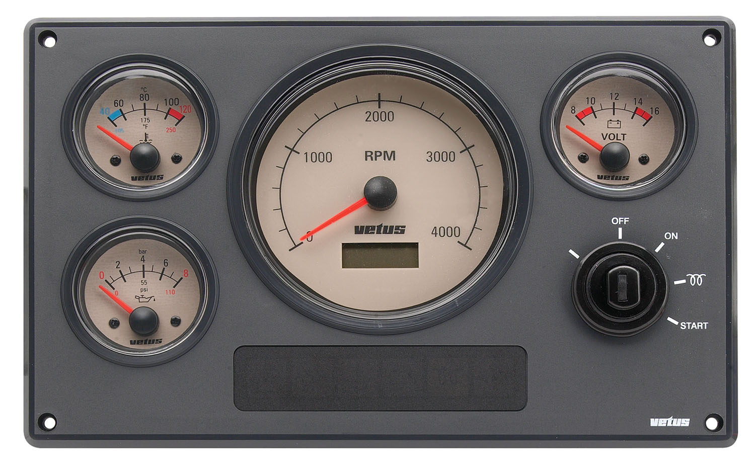 VETUS Motorpaneel type MP34, met linea nostalgica meters