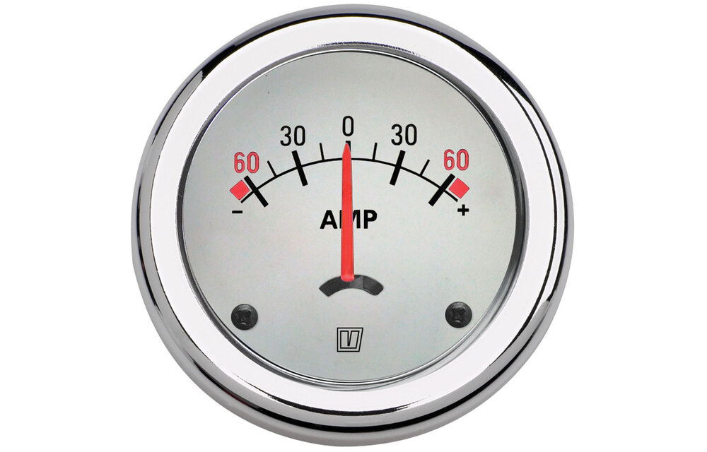 VETUS Ampère meter 60A, wit, 12/24 Volt gatmaat Ø 52 mm