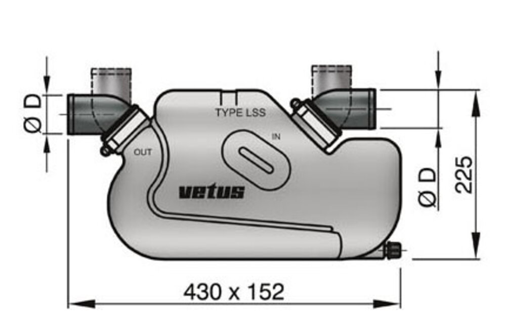 VETUS waterlock voor lange uitlaatleidingen, type LSS