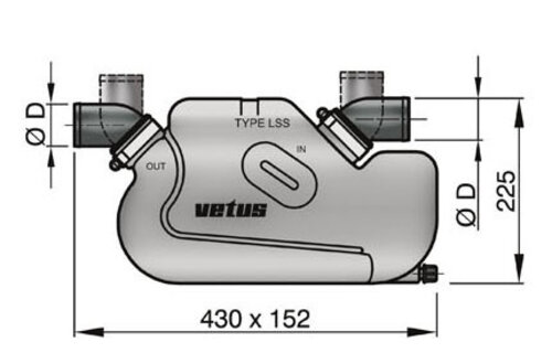 VETUS waterlock voor lange uitlaatleidingen, type LSS