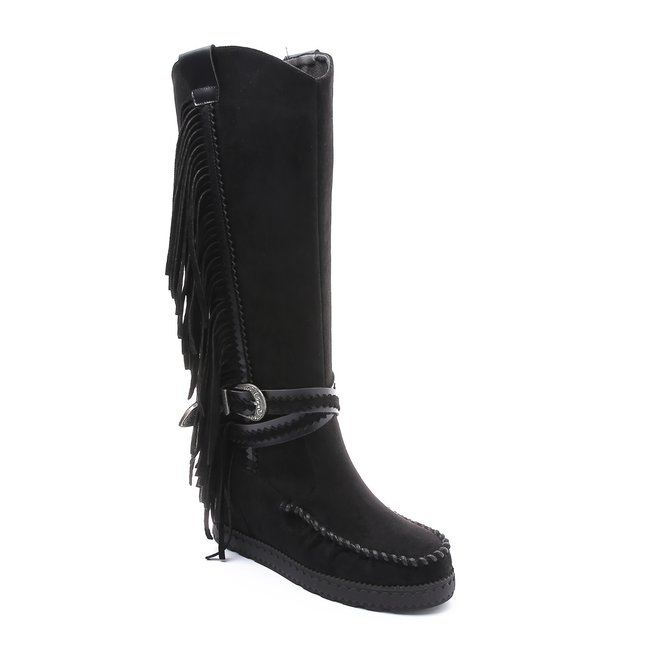 Bohemian boots hoog Franjes Zwart