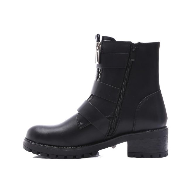 Biker boots Zwart zilveren gespen en dubbele rits