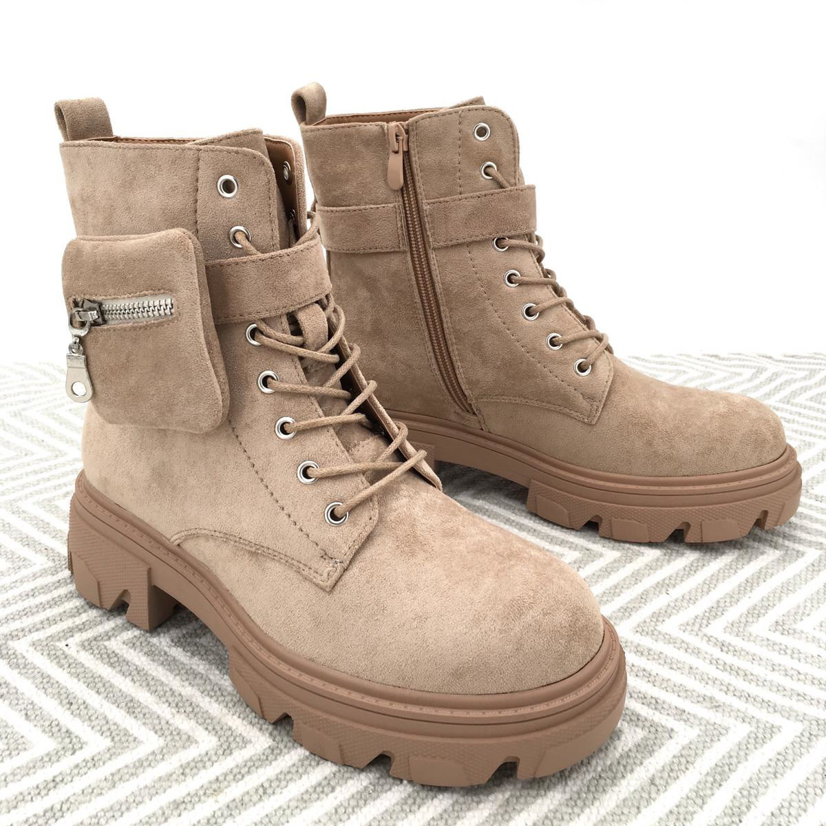 Veterboots Bag enkel Suède Beige - Smile Favorites