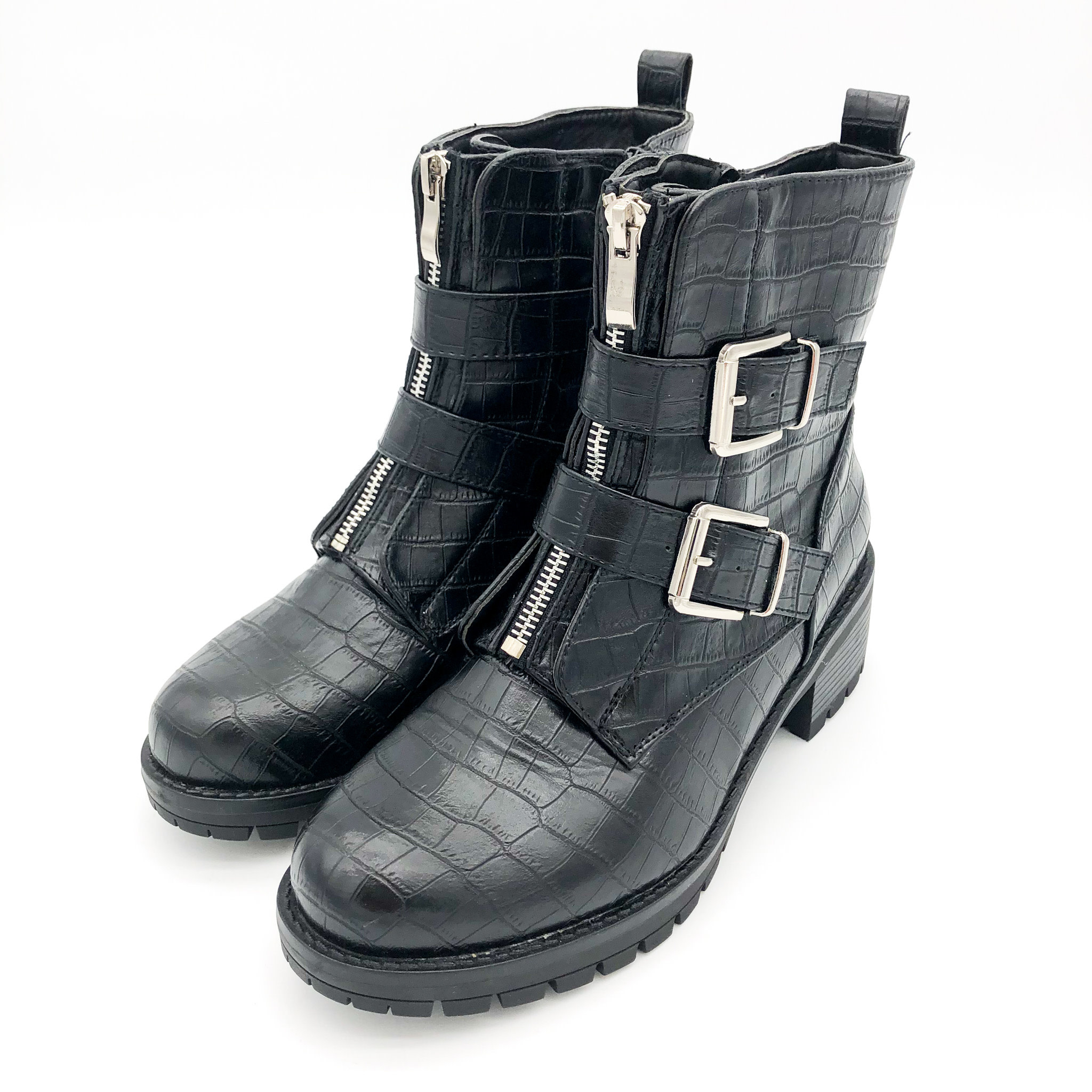 Biker boots Zwart croco zilveren gespen - Smile Favorites