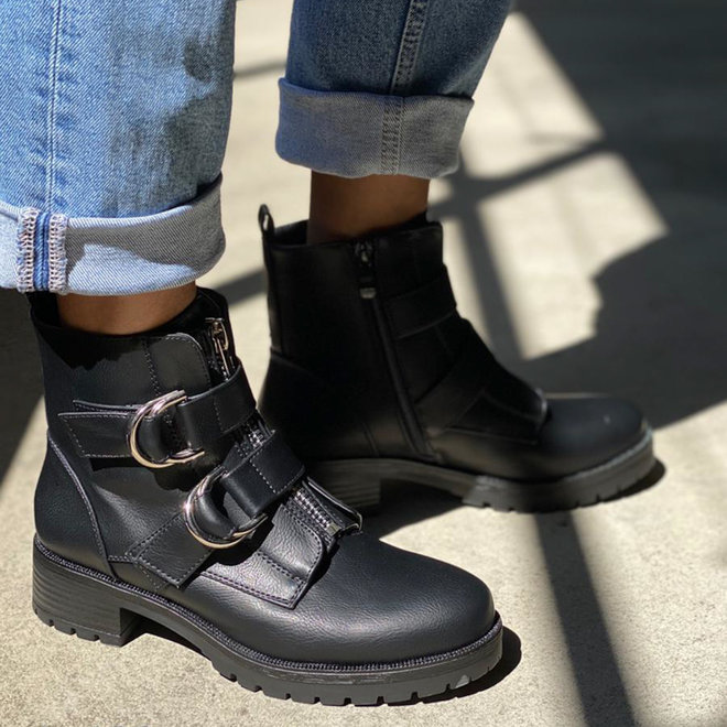 Biker boots dubbele gesp Zwart