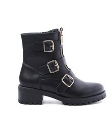 Biker Boots Zwart Gouden Gespen Dubbele Rits