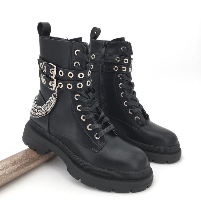 Veterboots Gesp Ketting Zwart