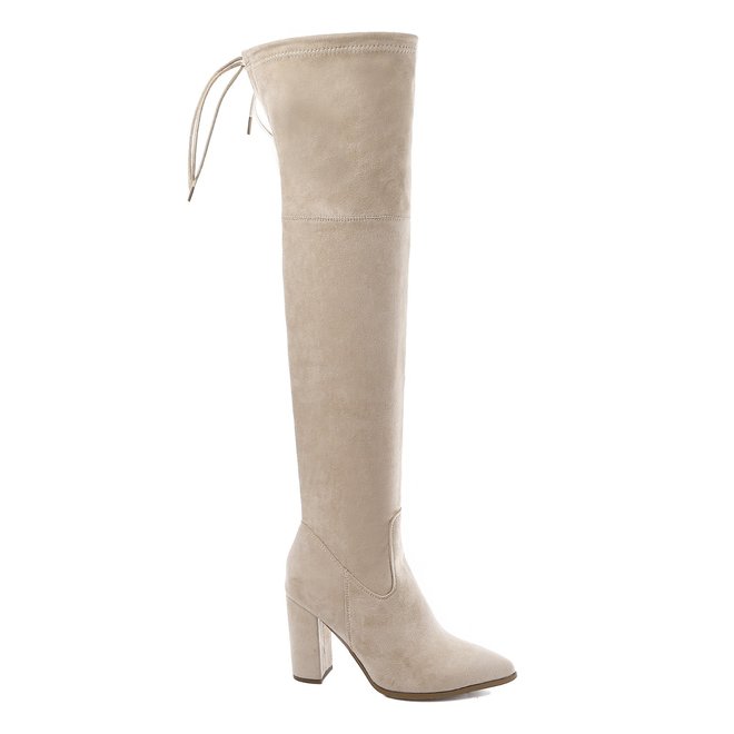 Overknee laarzen Beige suède Veter