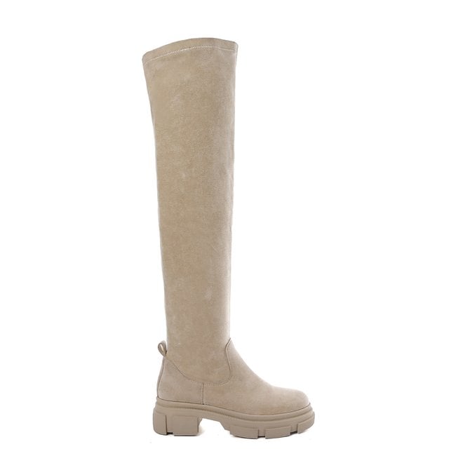 Overknee laarzen plateau Beige Suéde