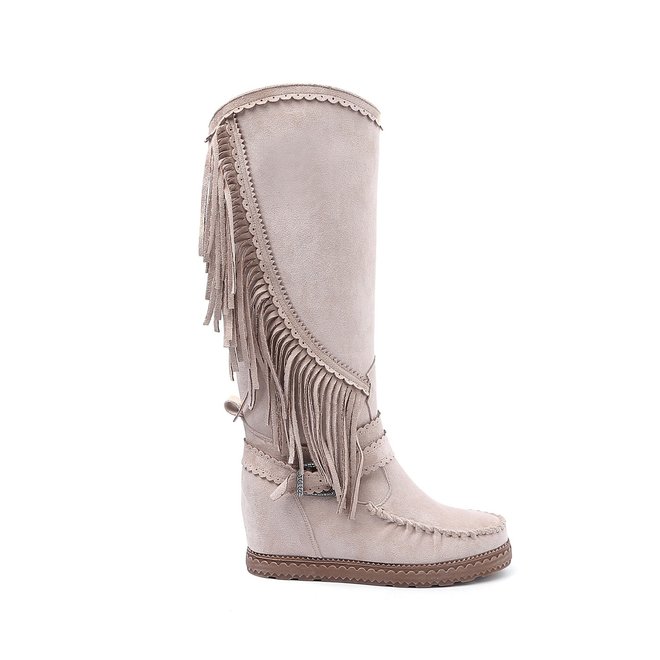 Bohemian boots Beige Franjes Hoog