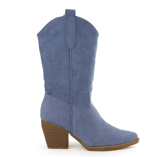 Cowboylaarzen Blauw Suedine Stiksels