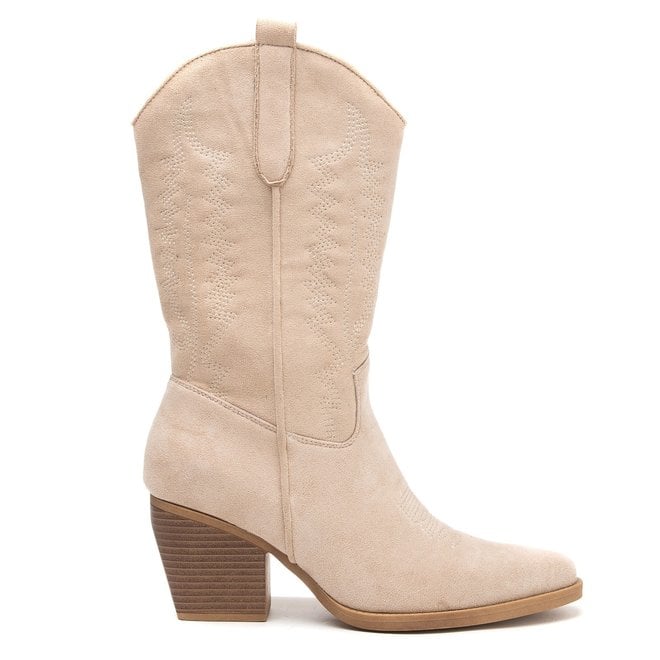 Cowboylaarzen Beige Suedine Stiksels