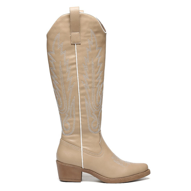 Cowboylaarzen Khaki met witte Stiksels Hoog