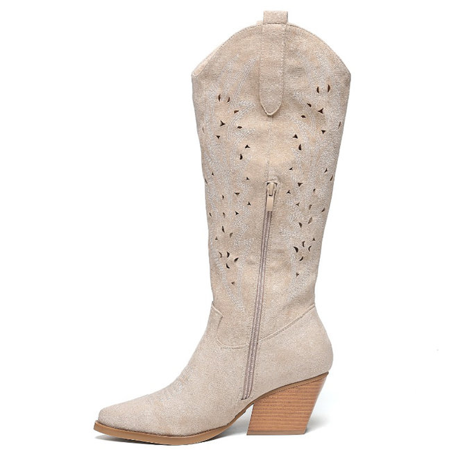 Cowboylaarzen Beige Suède Western Hoog